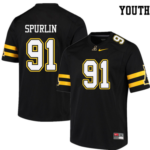 Youth #91 Caleb Spurlin Appalachian State Mountaineers College Football Jerseys Sale-Black